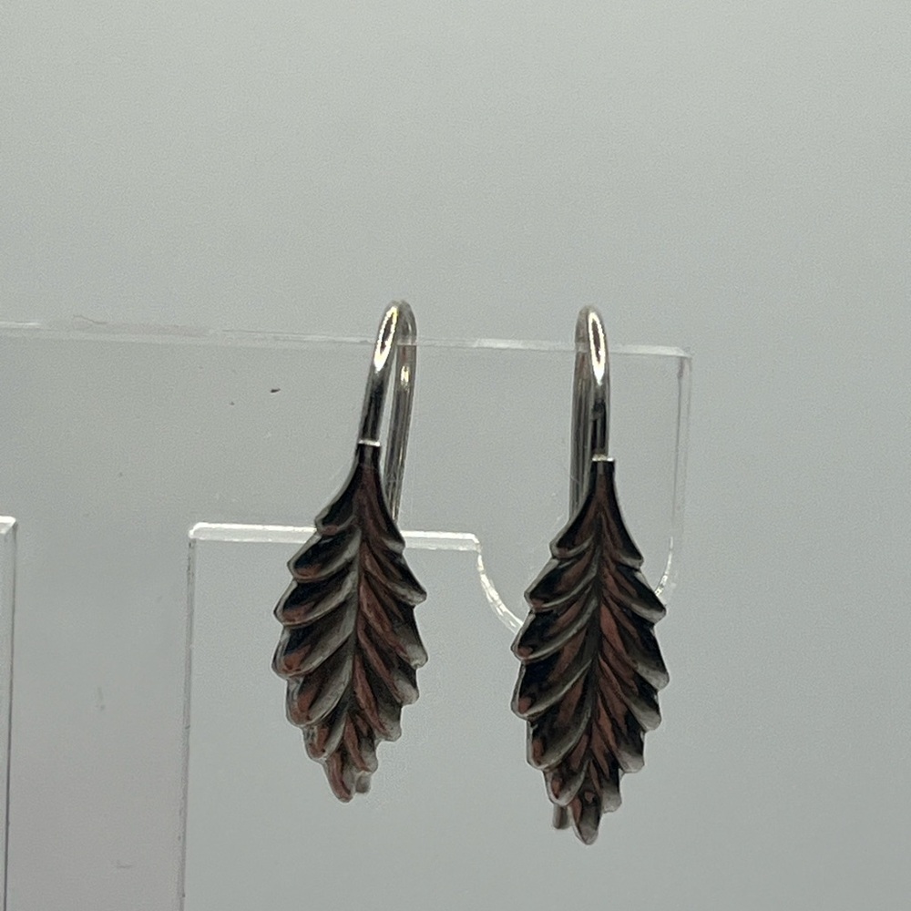 Sterling Silver Feathers Leaf Dangle Hook Earrings - image 7